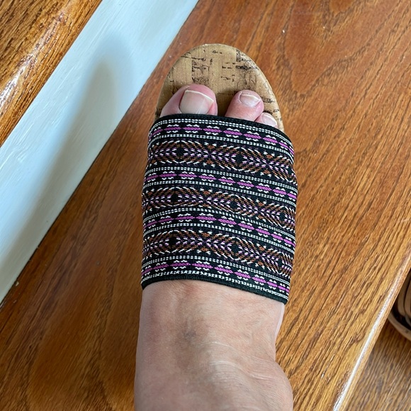 Montego bay slip on platform cork heels, multicolor stretch top 7med, worn once - Picture 3 of 8